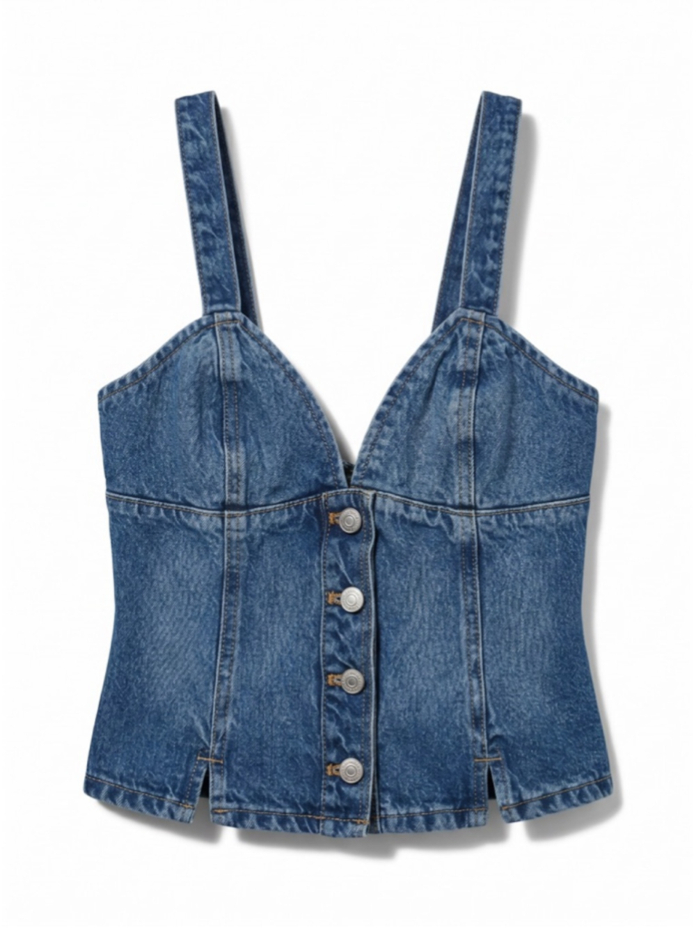 ZARA Sleeveless Tank Medium Wash Blue Denim Cotton Vest, Sz XS